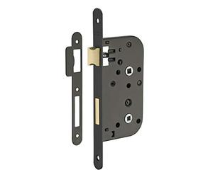 THIRARD - Serrure Encastrable à Condamnation pour Porte de Salle de Bain et Toilettes - Axe 50 mm - Bouts Ronds - Noir - Coffre Acier Embouti - Têtière Acier - Gâche Plate - Noir