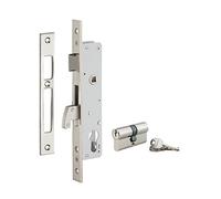 THIRARD - Serrure Encastrable à Crochet avec Cylindre - Axe 25 mm - Pour Porte Métallique - Bouts Carrés - Têtière Acier Nickelé - 3 Clés Incluses - Gris