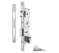 THIRARD - Serrure Encastrable à Cylindre pour Menuiserie Métallique - Axe 22 mm - Bouts Carrés - Cylindre 30 x 30 mm - Inox - 3 Clés - Coffre Acier - Têtière Inox - Demi-Tour Réversible - Gris