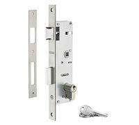 THIRARD - Serrure Encastrable à Cylindre pour Menuiserie Métallique - Axe 32 mm - Bouts Carrés - Cylindre 30 x 30 mm - Inox - 3 Clés - Coffre Acier - Têtière Inox - Demi-Tour Réversible - Gris