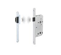 THIRARD Serrure Encastrable Magnétique à Condamnation, Axe 50 mm, Gris | Pour Salle de Bain et Toilette, Bouts Ronds, Entraxe 70 mm, Carré 7 mm, 73x135 mm, Réversible Droite/Gauche, Zinc