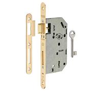 THIRARD - Serrure Encastrable Monomax NF à Clé - Porte de Chambre - Axe 50 mm - Bouts Ronds - Têtière Laitonnée - Coffre Acier Embouti - Mécanisme à 2 Tours - 1 Clé - Jaune/Doré