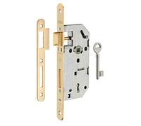 THIRARD - Serrure Encastrable Monomax NF à Clé pour Porte de Chambre - Axe 40 mm - Bouts Ronds - Têtière Laitonnée - Mécanisme à 2 Tours - 1 Clé - 4 Variures - Jaune/Doré