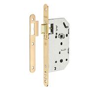 THIRARD - Serrure Encastrable Monomax NF - Porte Intérieure - Axe 50 mm - Bouts Ronds - Têtière Laitonnée - Coffre Acier Embouti - Gâche Plate Acier Zingué - Carré 7 mm - Jaune/Doré