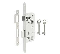 THIRARD - Serrure encastrable à clé pour porte de chambre, axe 40mm, bouts ronds, 2 tours, blanc, 1 clé