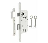 THIRARD - Serrure encastrable à clé pour porte de chambre, axe 40mm, bouts ronds, 2 tours, blanc, 1 clé
