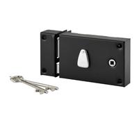 THIRARD - Serrure Horizontale en Applique 6 Gorges à Fouillot pour Entrée - Gauche - Axe 56 mm - Carré 7 mm - 140 x 88 mm - Noir - 2 Clés - Coffre et Gâche Acier Cambré - Mécanisme à 6 Gorges