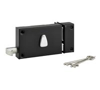 THIRARD - Serrure Horizontale en Applique 6 Gorges à Tirage - Pour Entrée Droite - Acier Cambré - Axe 64 mm - Carré 7 mm - Dimensions 140 x 88 mm - Finition Noir Granité - 2 Clés Incluses