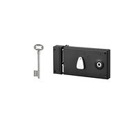 THIRARD - Serrure Horizontale en Applique à Clé à Fouillot pour Porte de Chambre - Gauche - Axe 58 mm - 140 x 82 mm - Noir - 1 Clé - Coffre et Gâche Acier Cambré - Mécanisme à 2 Tours
