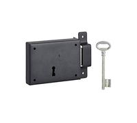 THIRARD - Serrure Horizontale en Applique à Clé pour Porte de Cave - Pêne Dormant en Acier - 110 x 80 mm - Droite - Noir - 1 Clé en Acier Poli - Gâche à Pattes