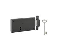 THIRARD - Serrure Horizontale en Applique à Clé pour Porte de Cave - Pêne Seul - Droite - Axe 105 mm - 160 x 80 mm - Noir - 1 Clé - Gâche à Pattes Acier
