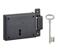 THIRARD - Serrure horizontale en applique à clé pour porte de cave, pêne seul, droite, axe 60mm, 110x80mm, noir, 1 clé - THIRARD