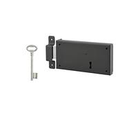 THIRARD - Serrure Horizontale en Applique à Clé pour Porte de Cave - Pêne Seul - Gauche - Axe 105 mm - 160 x 80 mm - Noir - 1 Clé - Gâche à Pattes Acier