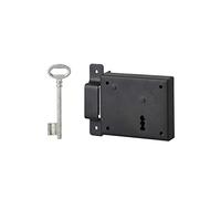 THIRARD - Serrure horizontale en applique à clé pour porte de cave, pêne seul, gauche, axe 60mm, 95x76mm, noir, 1 clé