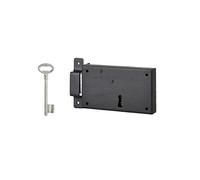 THIRARD - Serrure horizontale en applique à clé pour porte de cave, pêne seul, gauche, axe 80mm, 140x80mm, noir, 1 clé