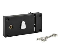 THIRARD - Serrure Horizontale en Applique à Clé à Fouillot pour Portail - Droite - Axe 56 mm - 140 x 82 mm - Noir - 2 Clés - Coffre et Gâche Acier Cambré - Mécanisme à 6 Gorges