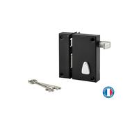 THIRARD - Serrure Verticale en Applique 6 Gorges à Tirage pour Entrée - Gauche - Axe 45 mm - Carré 7 mm - 75 x 130 mm - Noir - Coffre et Gâche Acier Cambré - 2 Clés Incluses