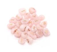 THIRD EYE CRYSTALS Pierres runiques Runes gravées Alphabet Cristaux de quartz rose Pierres précieuses de chakra naturel Ensemble de pierres roulées Reiki Coffret cadeau avec symboles runiques gravés