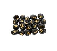 THIRD EYE CRYSTALS Pierres runiques Runes gravées Alphabet Lapis Cristaux de tourmaline noire Pierres précieuses de chakra naturel Ensemble de pierres roulées Reiki Coffret cadeau avec symboles