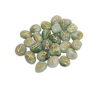 THIRD EYE CRYSTALS Runes Pierres Runes Gravées Alphabet Aventurine Verte Cristaux De Palme Pierres Précieuses Chakra Naturelles Reiki Pierres Roulées Ensemble Cadeau Symbole Runique Gravé