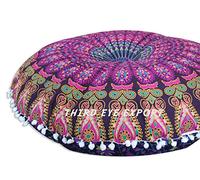 Third Eye Export Décoration de Chambre bohème esthétique : Housse de Coussin Ronde Vintage Indienne à Motif Mandala, 81 cm, Parfaite pour décoration de Chambre Hippie Cottagecore (Violet, 81 cm)