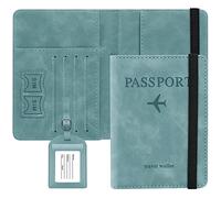 thirei Couverture de Passeport avec Bloqueur RFID et Cuir PU pour Passeport, Billet, Carte de Crédit (Bleu)