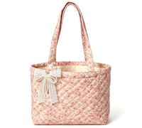 Thirty and Thirsty sac cabas bandoulière matelassé fleuri avec nœud cottage | Florales gestepptes Tote Bag Damen Cottage Schultertasche Weiche Reise Tasche Arbeits Handtasche