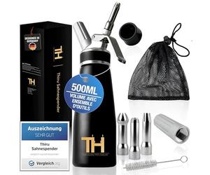 Thiru crème - note « très bien » - 100 jours d'essai - siphon à mousse avec eBook & 3 douilles en inox - pour mousse et plats chauds - (noir)