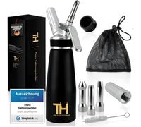 Thiru Siphon Chantilly avec 3 douilles en acier inoxydable & Sac en filet - Mousses et Crèmes - Siphon Cuisine 500ml noir