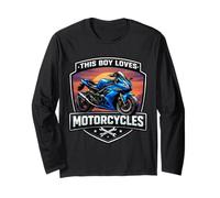 This Boy Loves Motorcycles Street Motorcycle Rider Racing Fan Manche Longue