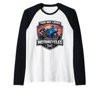 This Boy Loves Motorcycles Street Motorcycle Rider Racing Fan Manche Raglan