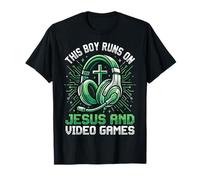 This Boy Runs on Jesus and Video Games Enfant Église T-Shirt