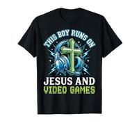 This Boy Runs on Jesus and Video Games Enfant Église T-Shirt