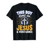 This Boy Runs on Jesus and Video Games Enfant Église T-Shirt