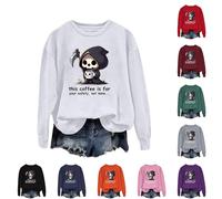This Coffee Is For Your Safety Not Mine Sweat-shirt d'Halloween pour femme - Hauts fantômes amusants - Grande taille - Costumes d'Halloween à manches longues - T-shirt à manches longues - Tenues de