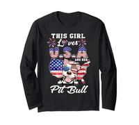 This Girl Loves USA and Her Dog 4th of July Pit Bull Lover Manche Longue