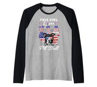 This Girl Loves USA and Her Dog 4th of July Pit Bull Lover Manche Raglan
