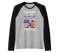This Girl Loves USA and Her Dog 4th of July Pit Bull Lover Manche Raglan