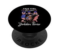 This Girl Loves USA Her Dog 4th of July Yorkshire Terrier PopSockets PopGrip Adhésif