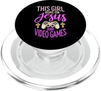 This Girl Runs on Jesus & Video Games Bible Religiious Gamer PopSockets PopGrip pour MagSafe