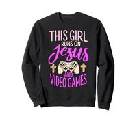 This Girl Runs on Jesus & Video Games Bible Religiious Gamer Sweatshirt
