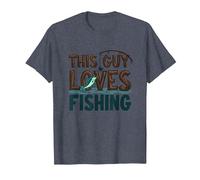 This Guy Loves Fishing - Cadeau Amusant pour pêcheur, pêche T-Shirt, Homme, Bleu Chiné, S