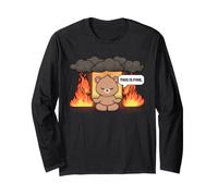 This is Fine Meme Funny Cute Kawaii Bear Room on Fire Manche Longue