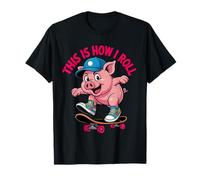 This is How I Roll Pig on Skateboard Retro Cartoon Style T-Shirt