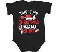 This is my Christmas Pajama Shirt Bonnet de Noël - Noël Xmas Christmas Body bébé unisexe, Noir, 6/12