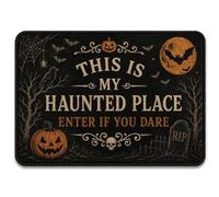 This is My Haunted Place - Entrez si vous osez Paillasson d'Halloween, tapis de bienvenue effrayant pour porte d'entrée avec citrouille, tapis de décoration vintage antidérapant pour entrée (S)