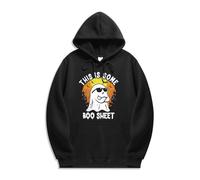 This Is Some Boo Sheet Halloween Sweatshirts Women Cute Ghost Hoodies Grande taille Halloween Costumes Pull à manches longues Teen Girls Tops avec poche, Noir , XL