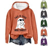 This Is Some Boo Sheet Halloween Womens Hoodies Funny Ghost Sweatshirts Grande taille Costumes Halloween Festival Pull à manches longues Tops Chemises effrayantes Vêtements, Vert, S