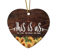 This Is Us Our Life Our Story Our Home Décoration en céramique en forme de cœur pour sapin de Noël à suspendre avec citations amusantes Décoration de Noël commémorative de Noël souvenir du Nouvel An