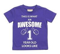 This is what AN Awesome 1 an Old Looks Like Violet T-shirt 1er anniversaire pour bébé enfants Disponible en tailles 0-6 mois pour 14-15 ans Nouveau bébé sœur Cadeau violet violet 9-11 Years